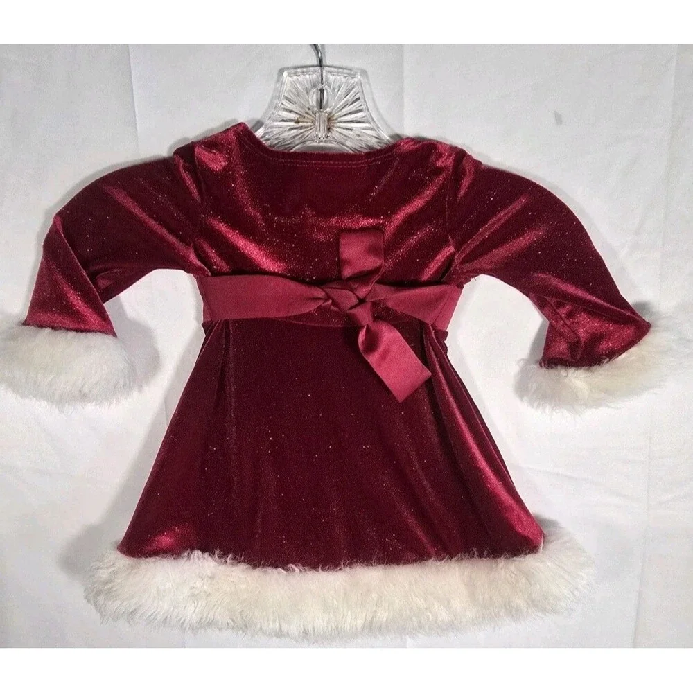 Bonnie Baby Holiday/Party Dress, Faux Fur Trim: Red, Size 12 M